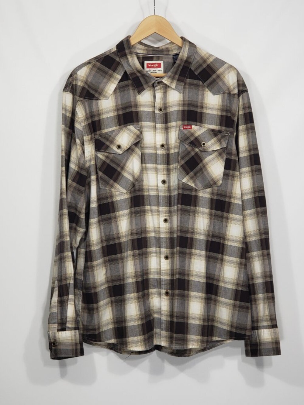 Wrangler Brown Plaid Button Down Shirt Men's 2XL Grunge y2k 90s skater